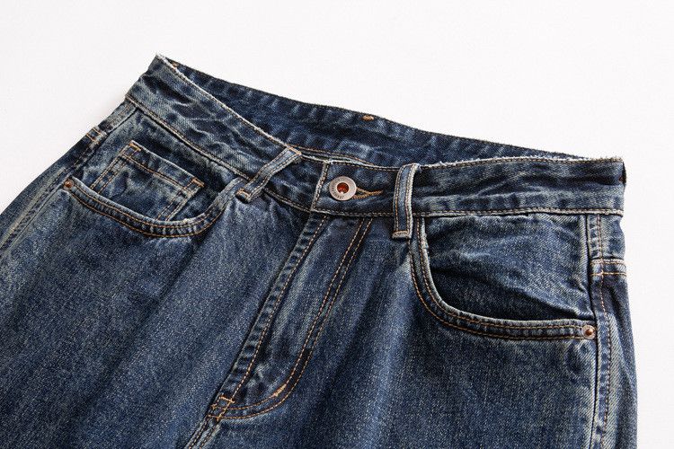Japanese Brand × Jean Men's dark blue American distressed washed straight jeans Size US 34 / EU 50 - 3 Thumbnail