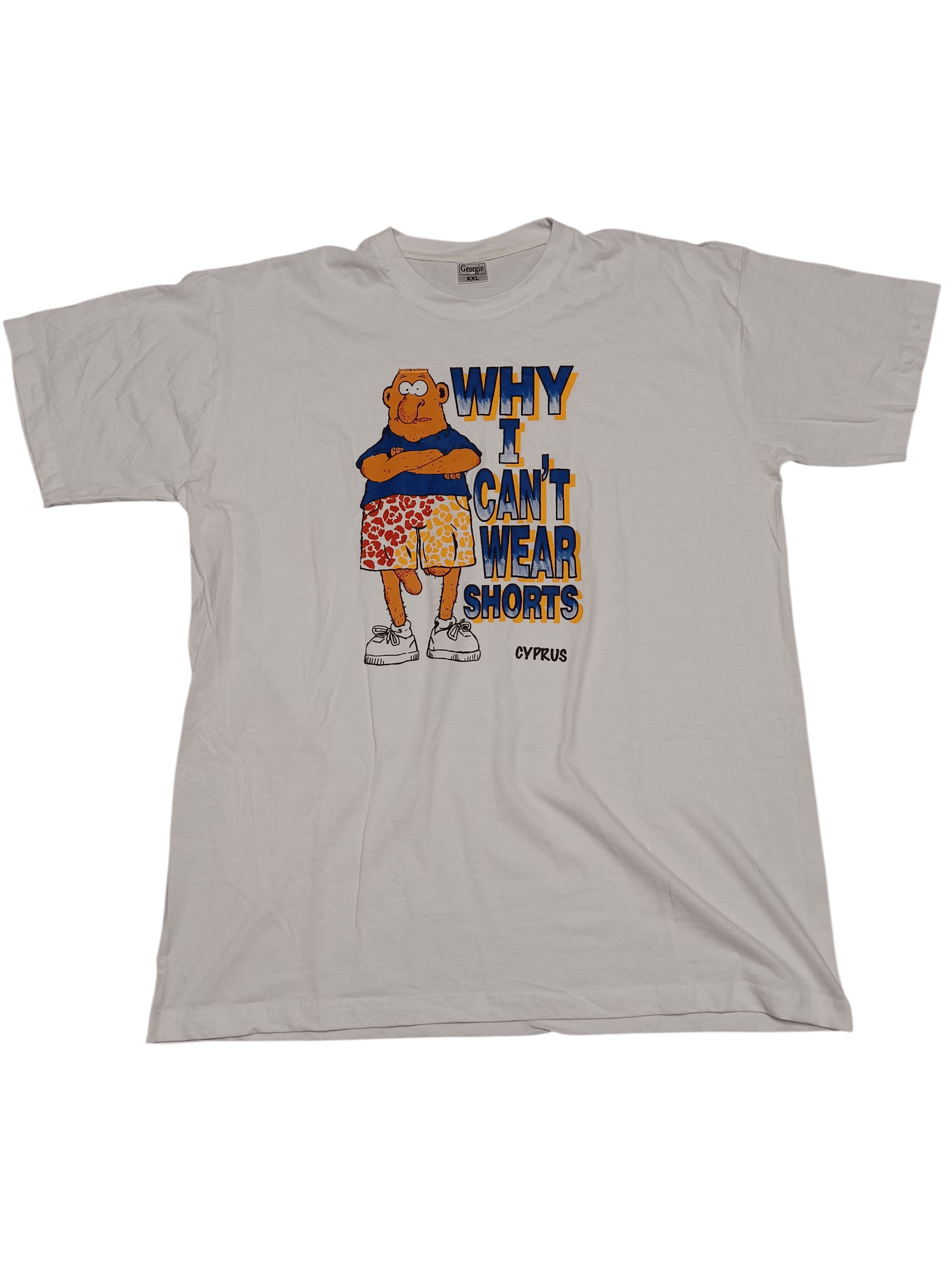 Vintage WHY I CAN`T WEAR SHORTS HUMOR VINTAGE CRAZY TEE Size US XXL / EU 58 / 5 - 1 Thumbnail