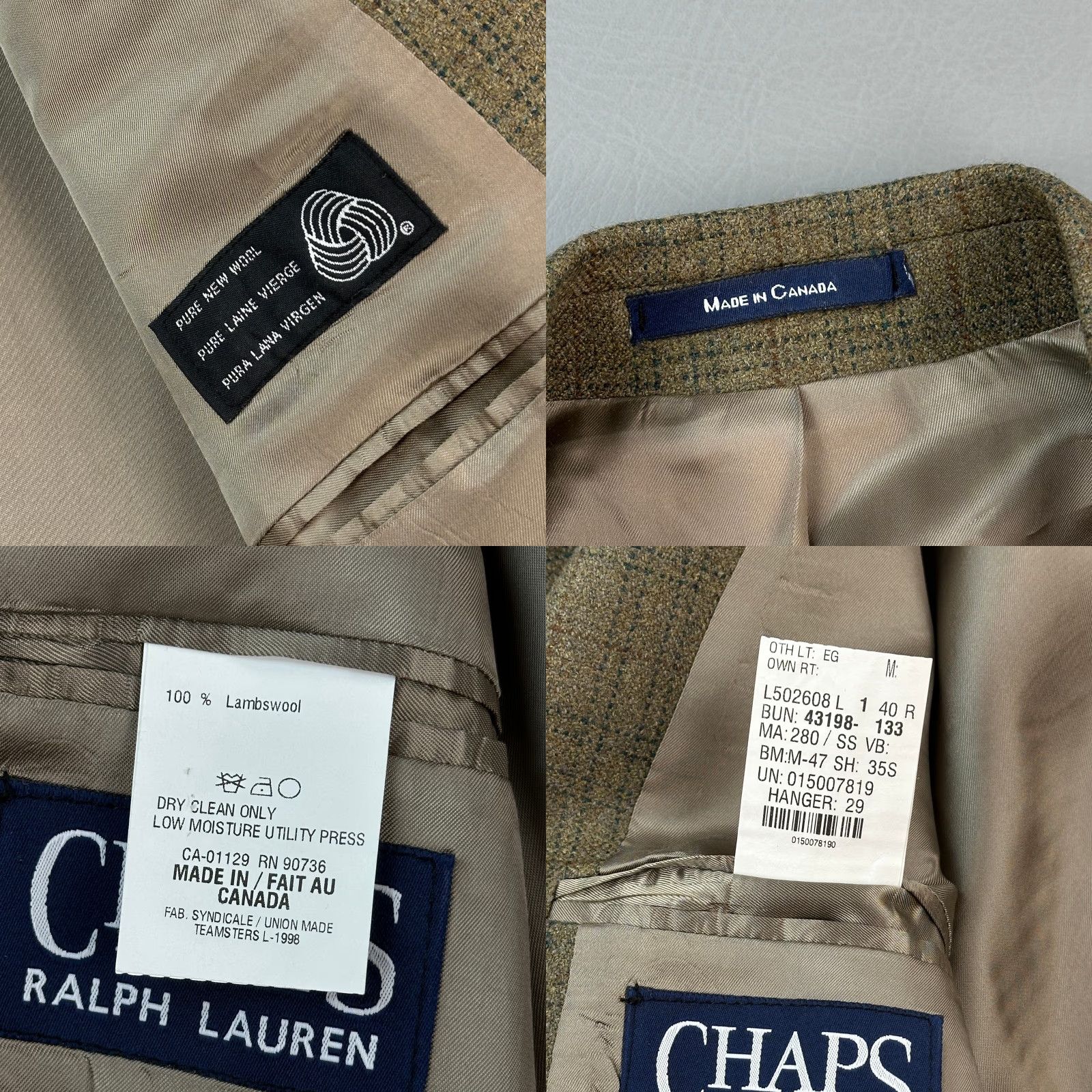 Ralph Lauren VINTAGE Ralph Lauren Chaps Blazer Mens 40R Tan Plaid Lambswool Sport Coat Jacket Size 40R - 8 Thumbnail