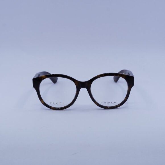 Gucci Gucci GG1580O 002 Eyeglasses Dark Havana 53mm Round Frame Size ONE SIZE - 3 Thumbnail