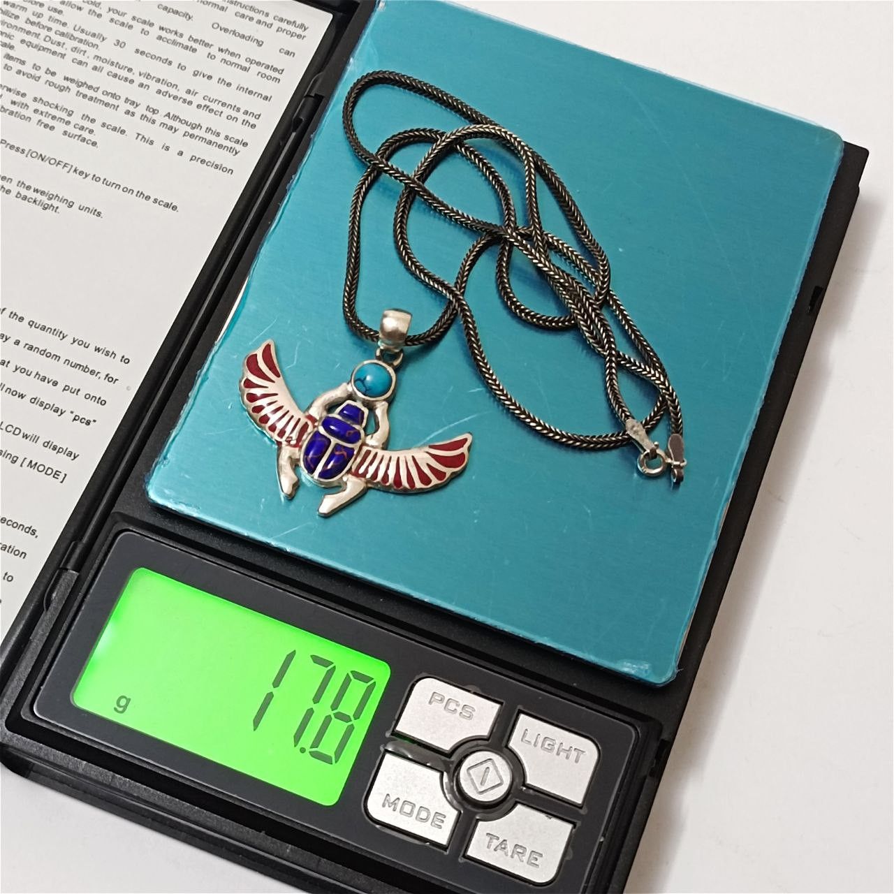 Sterling Silver Sterling Silver 925 Egyptian Scarab Necklace – Turquoise Size ONE SIZE - 6 Thumbnail