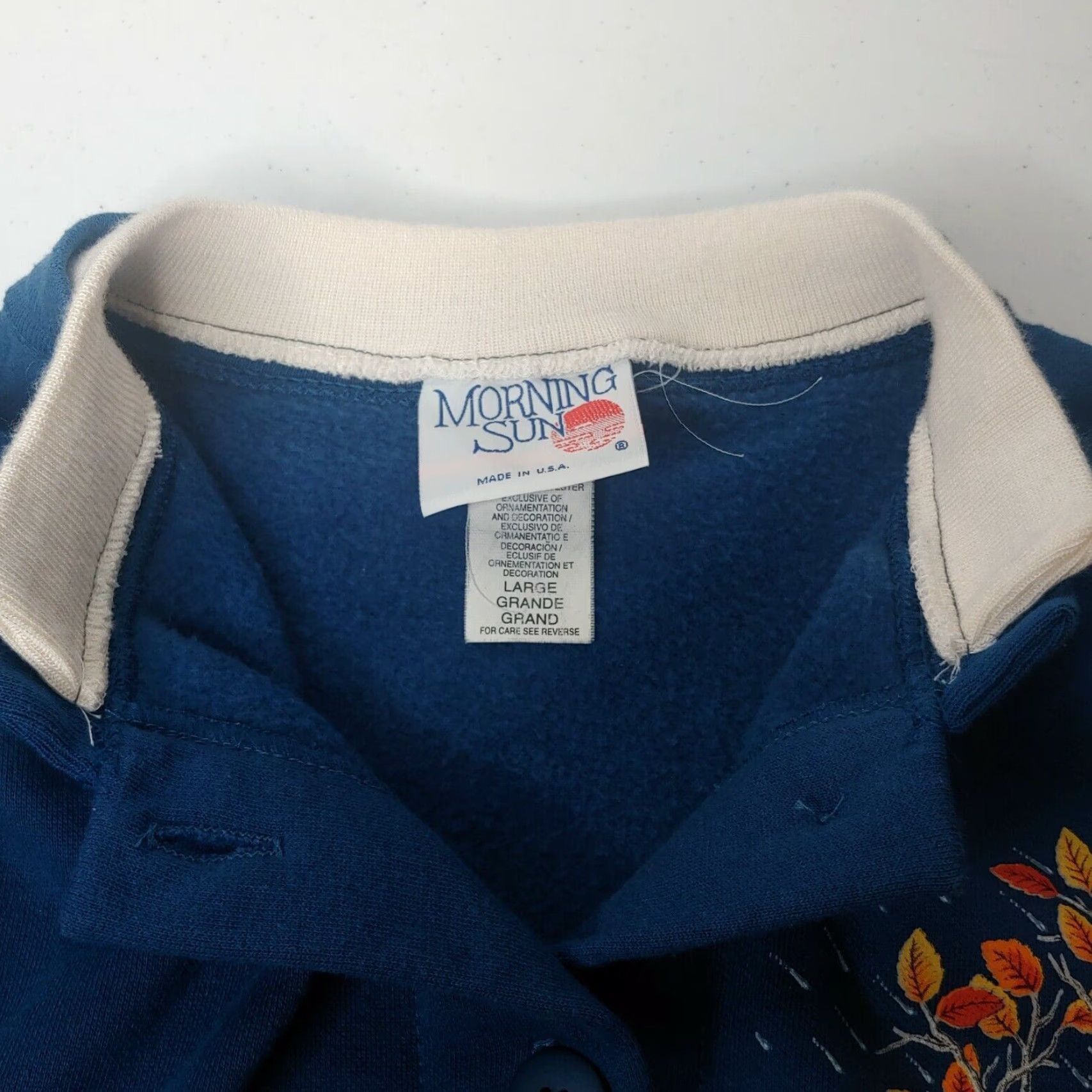 Vintage VINTAGE Morning Sun Cardigan Sweatshirt Large Women Blue 100% Cotton Knit Crew Neck Autumn Farm Nature Leaves Fall 90s? Cardigan Sweatshirt Size L / US 10 / IT 46 - 4 Thumbnail