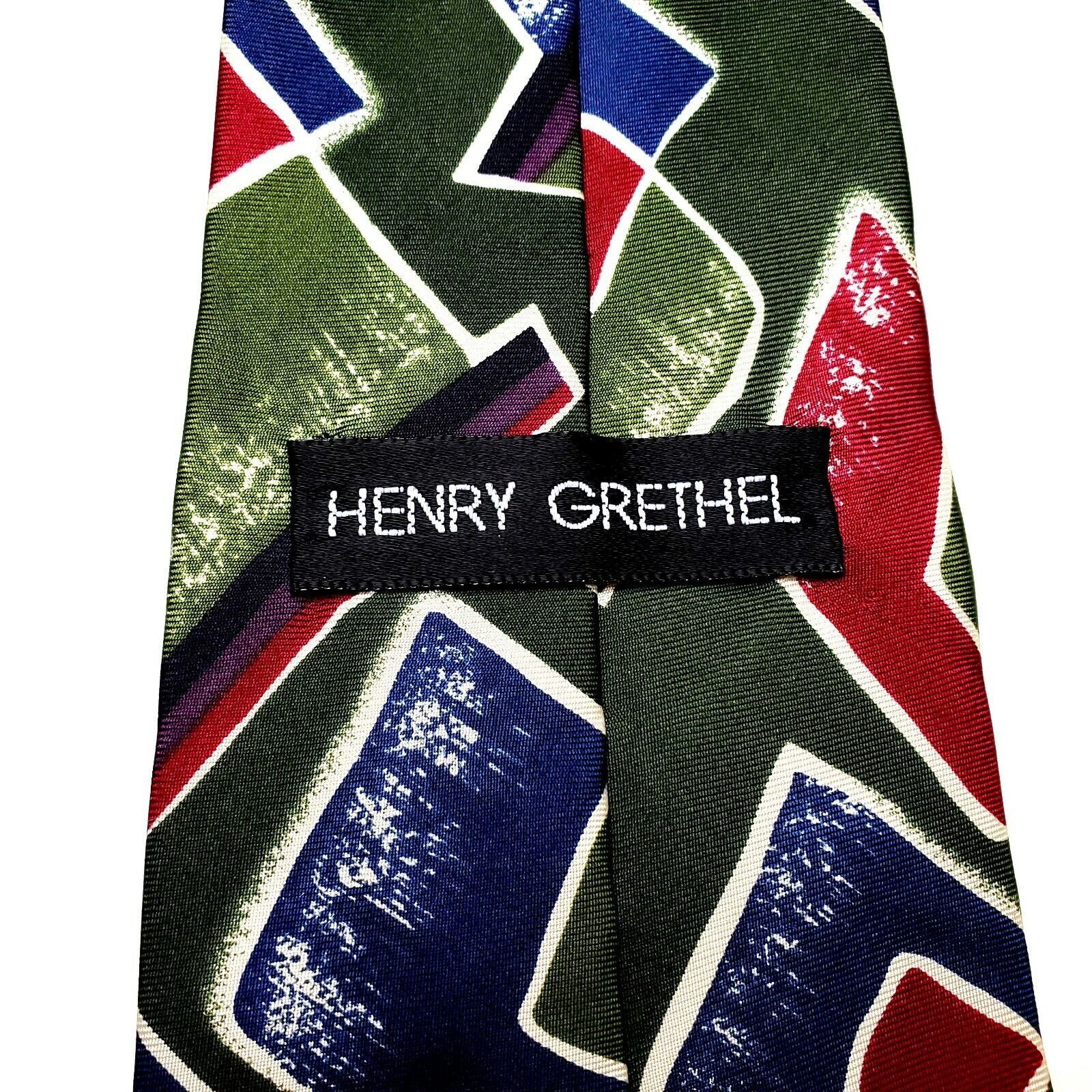 Henry Grethel Henry Grethel Silk Tie Abstract Green Print Short Wide Size ONE SIZE - 3 Thumbnail