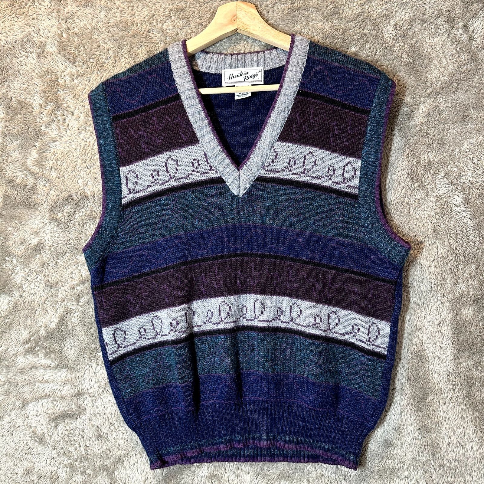 Other Vintage 80s Hunters Ridge Sweater Vest L Large Men's Stripe Size US L / EU 52-54 / 3 - 1 Thumbnail
