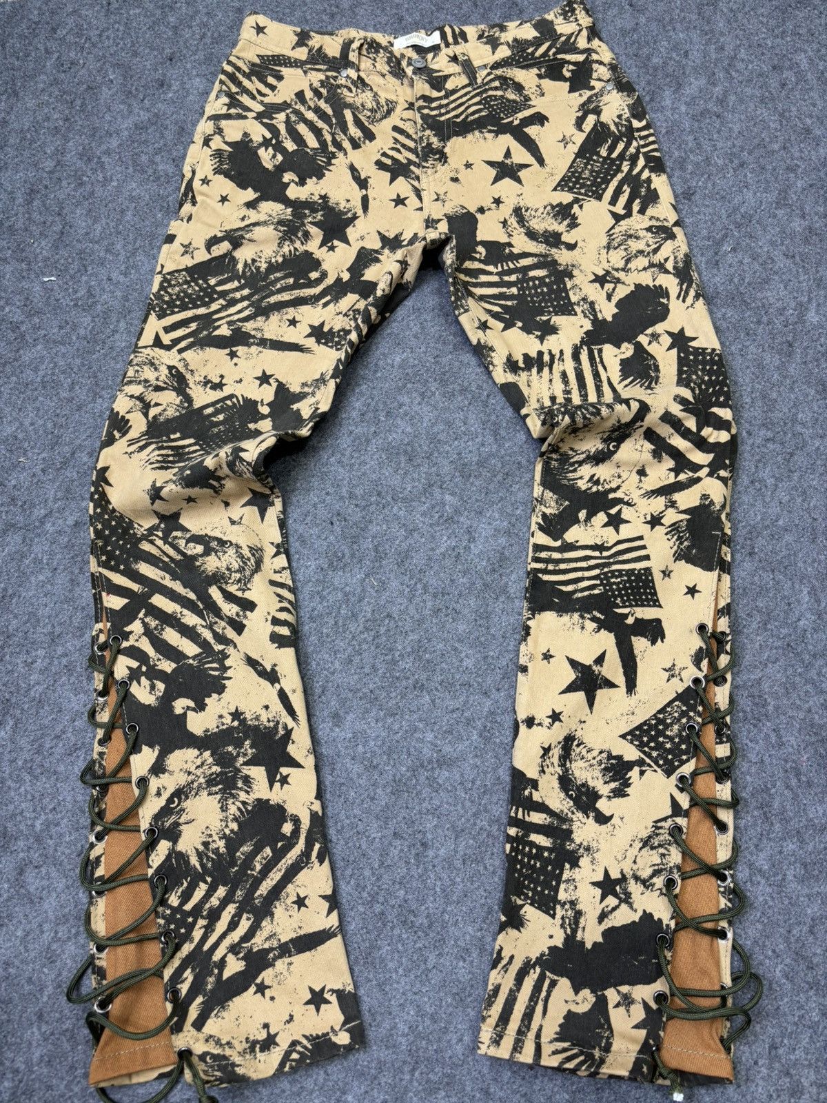 Japanese Brand 💥Lace Up Flare💥Browny Full Print Flare Pant F777 Size US 30 / EU 46 - 12 Thumbnail