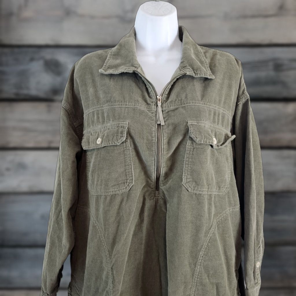 Vintage Offline Aerie Womens Corduroy Pullover Sz Small Green 1/2 Zip Raw Hem Size S / US 4 / IT 40 - 1 Thumbnail