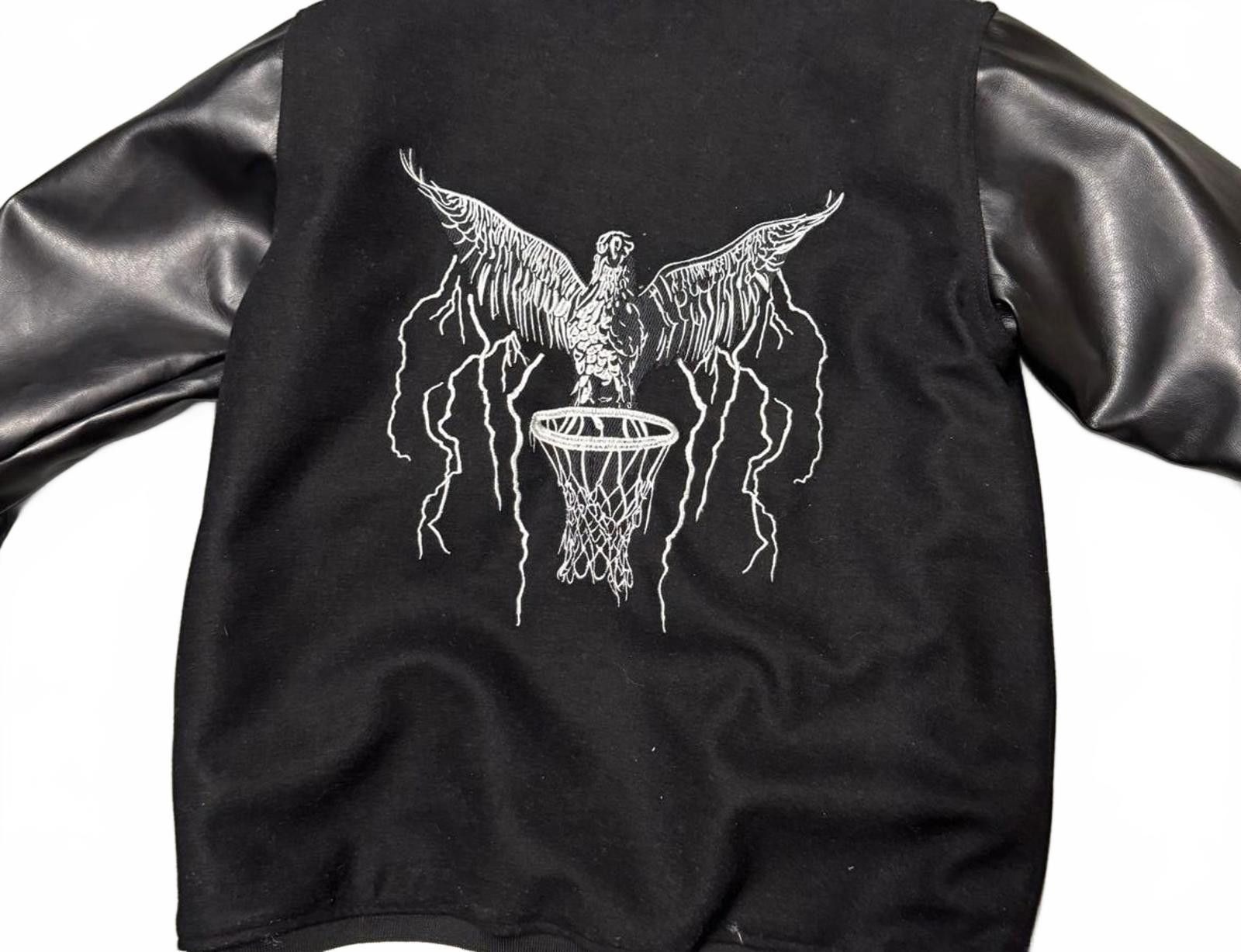 Designer Stylish Black Varsity Jacket with Leather Sleeves Size US M / EU 48-50 / 2 - 5 Thumbnail