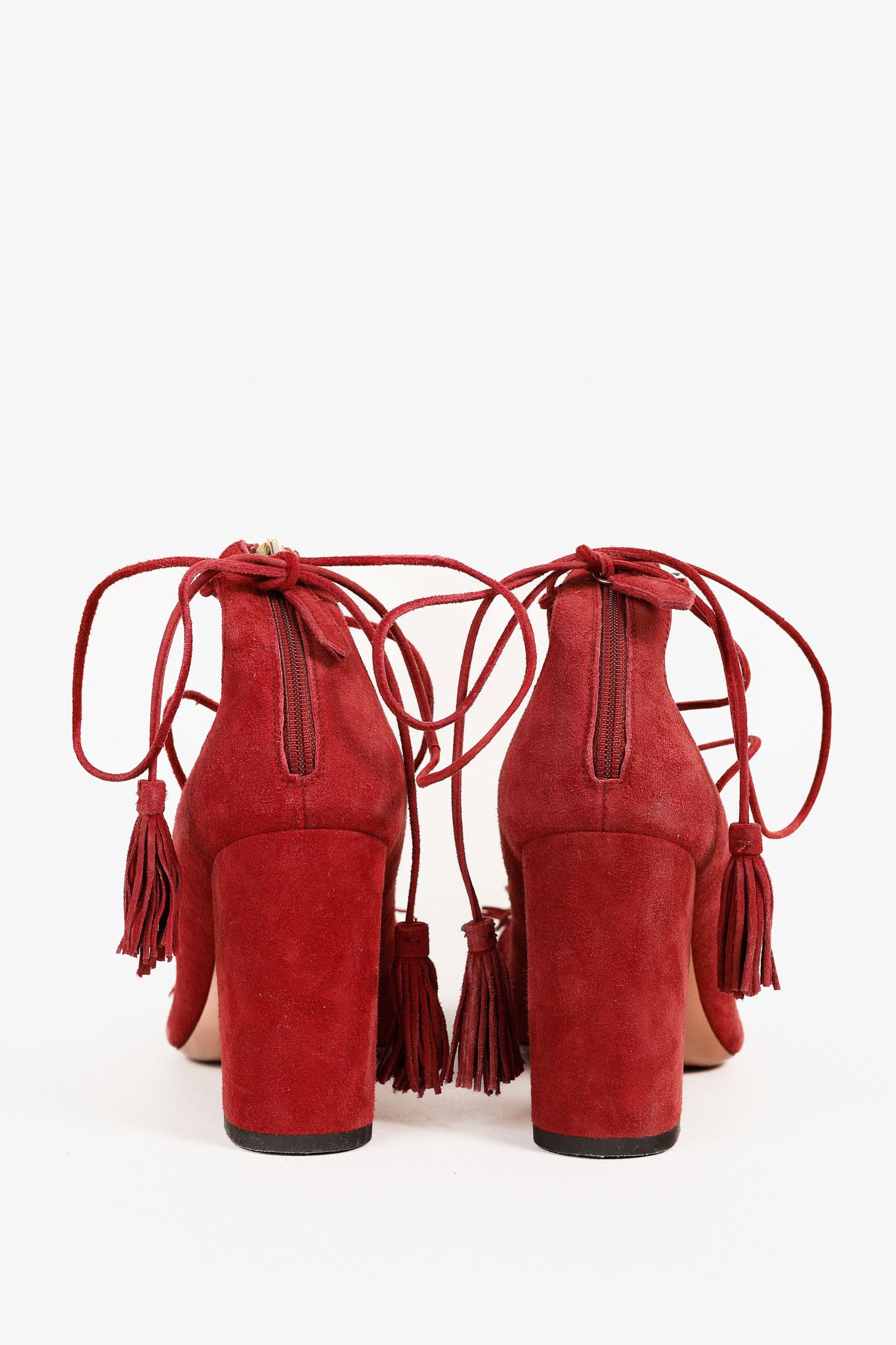 Aquazzura Aquazzura Wild Thing Fringe Lace-Up Block-Heel Pumps Size US 8.5 / IT 38.5 - 3 Thumbnail