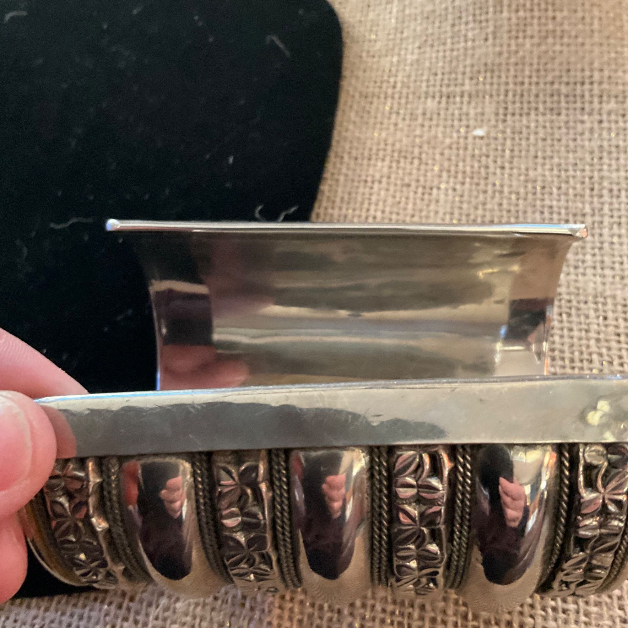 Other Wide Silver Cuff Bracelet With Intricate Floral Pattern Desi Size ONE SIZE - 2 Thumbnail