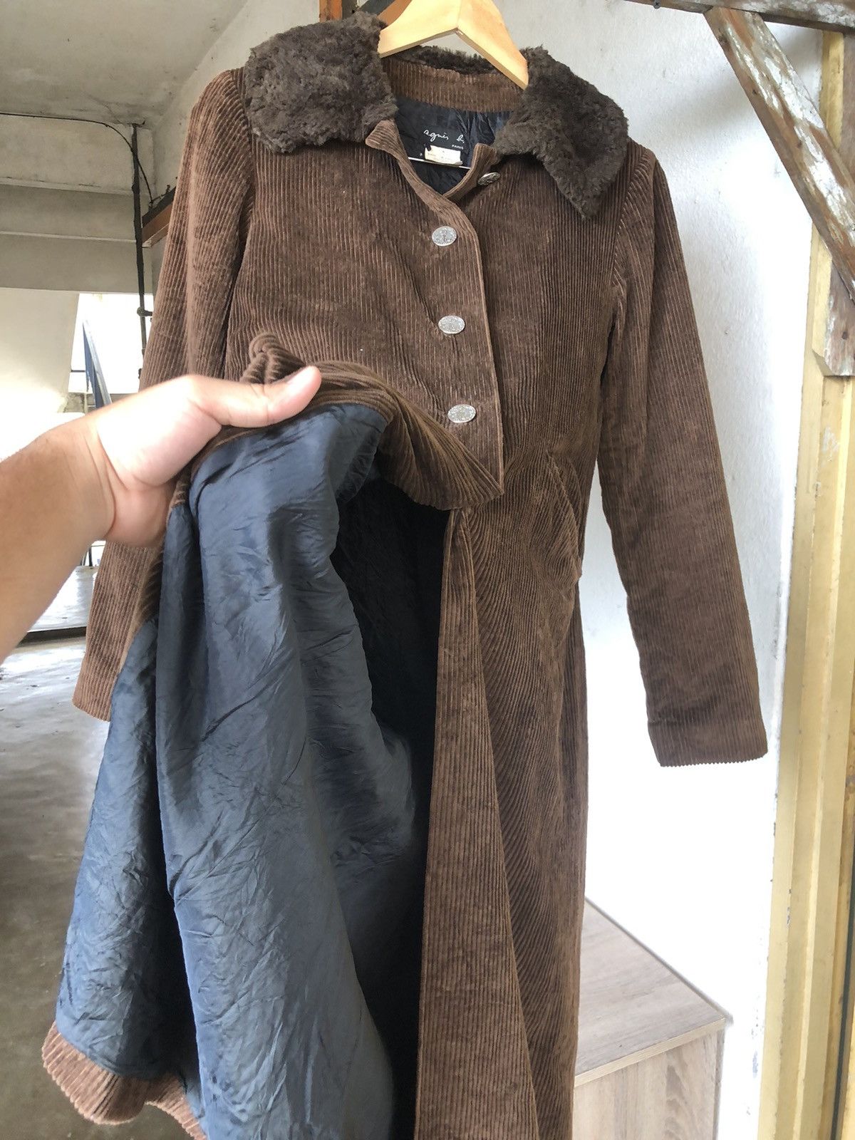agnes b. Vintage 90s Agnes B Corduroy Long Coat Size M / US 6-8 / IT 42-44 - 14 Thumbnail