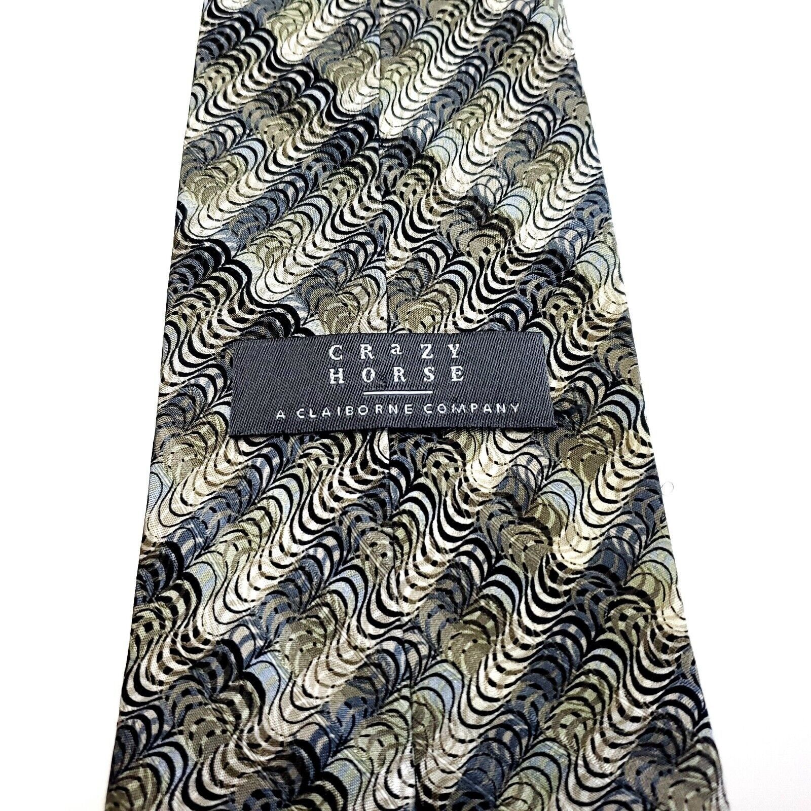 Designer Crazy Horse Beige Silk Tie Woven Short Wide Abstract Size ONE SIZE - 4 Thumbnail