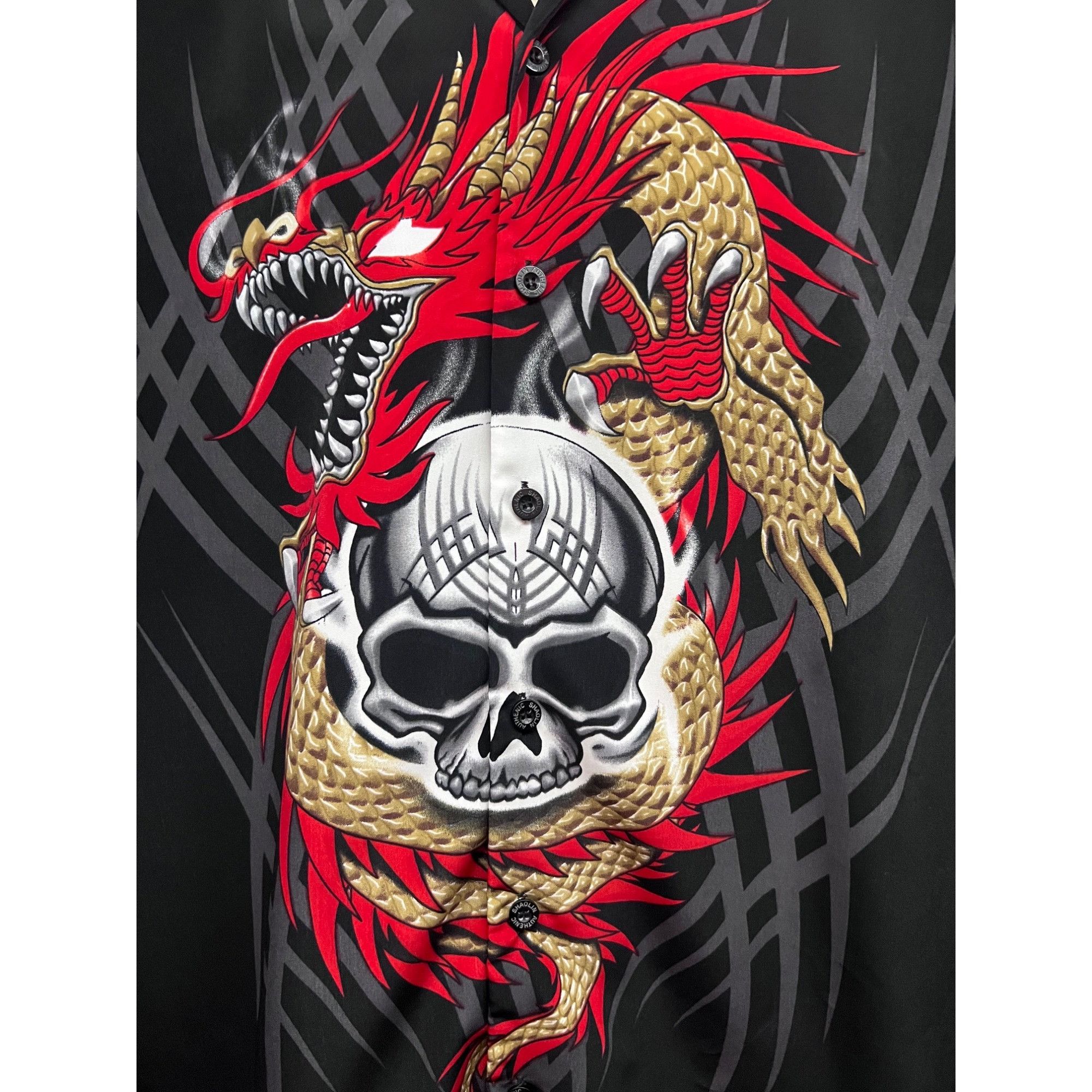 Vintage Shaolin Vintage Y2K Mens Black Graphic Big Print Skull Drago Size US M / EU 48-50 / 2 - 5 Thumbnail