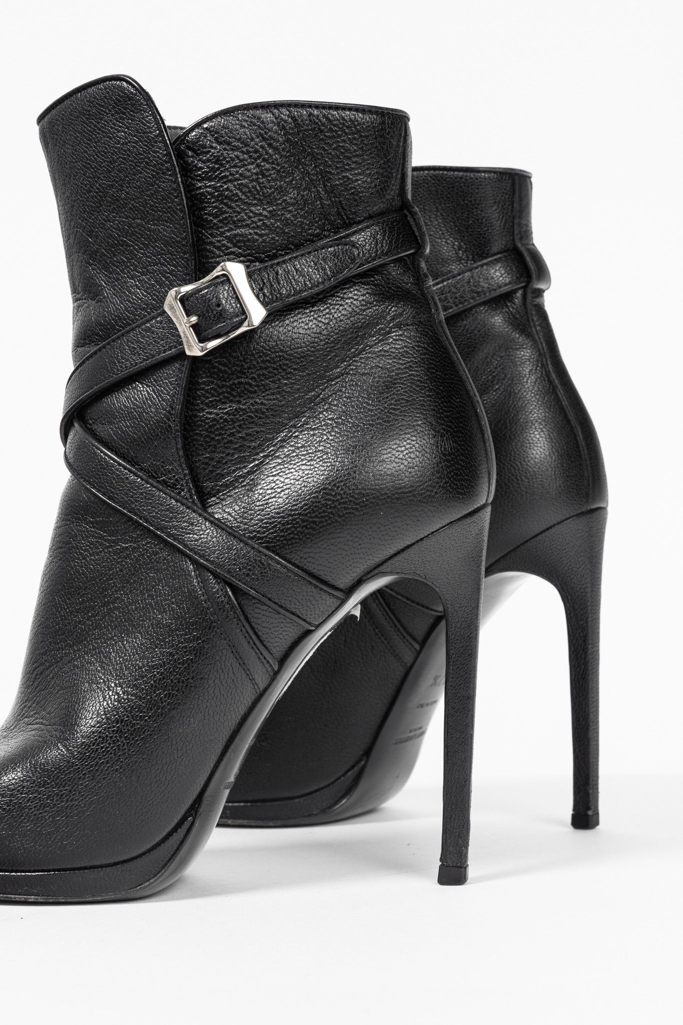 Saint Laurent Paris Saint Laurent Nero Leather Wraparound Open-Toe Booties Size US 7 / IT 37 - 7 Thumbnail