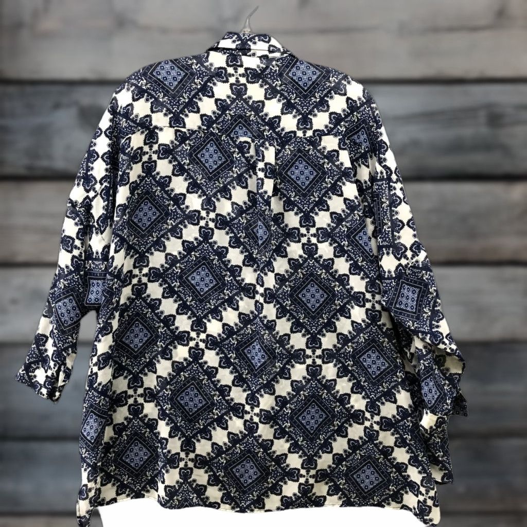 Vintage Sans Souci Blouse Oversized Chiffon Overshirt Womens XS Button Down Paisley High Low Blue Size XS / US 0-2 / IT 36-38 - 1 Thumbnail
