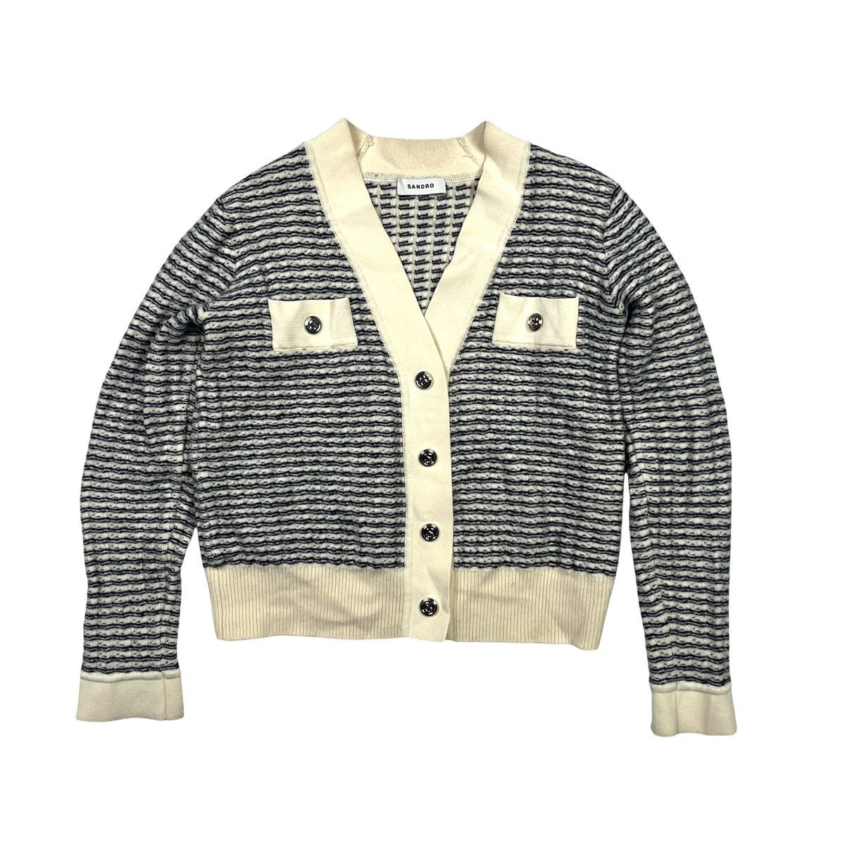 Sandro Sandro Luxury Stripped Cardigan V-Neck Sweater Wool Size S / US 4 / IT 40 - 1 Thumbnail