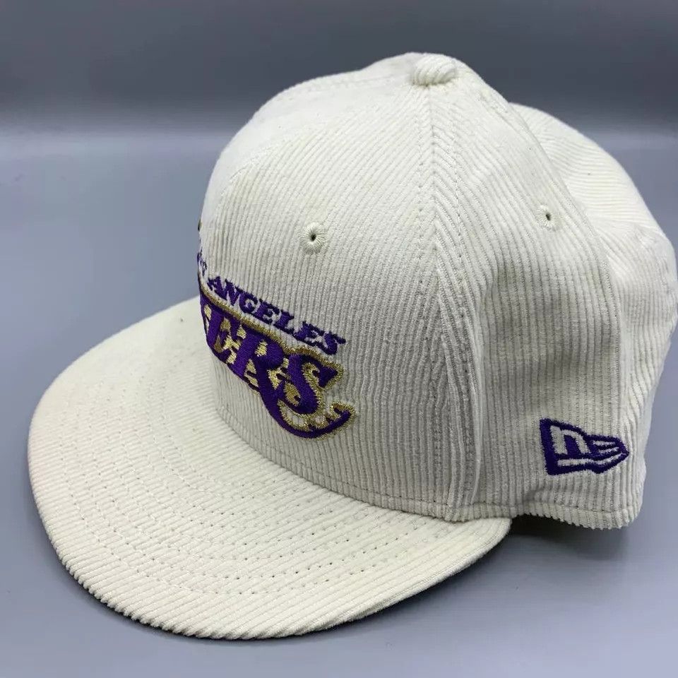 New Era Los Angeles LA Lakers Hat Men 7 1/2 Corduroy Fitted Cap Size ONE SIZE - 3 Thumbnail