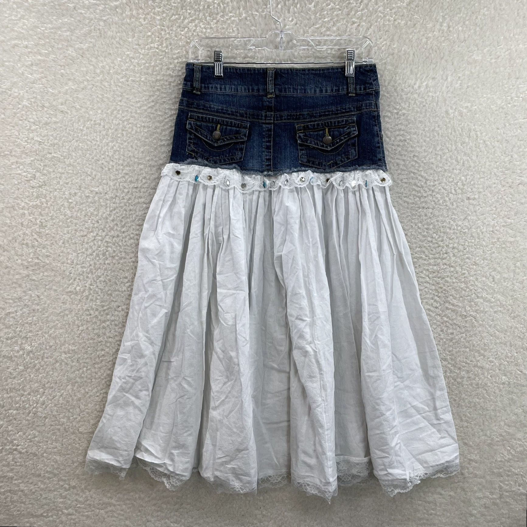 Denime VINTAGE Y2K Prairie Midi Skirt Denim White Cottagecore Coquette Fairy Women S 4 6 Small Size 27" / US 4 / IT 40 - 2 Thumbnail
