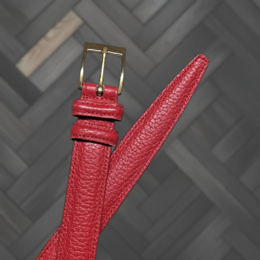 Dooney & Bourke VINTAGE Dooney & Bourke belt red leather brass buckle USA made belt Women 26 One Size Size ONE SIZE - 1 Thumbnail