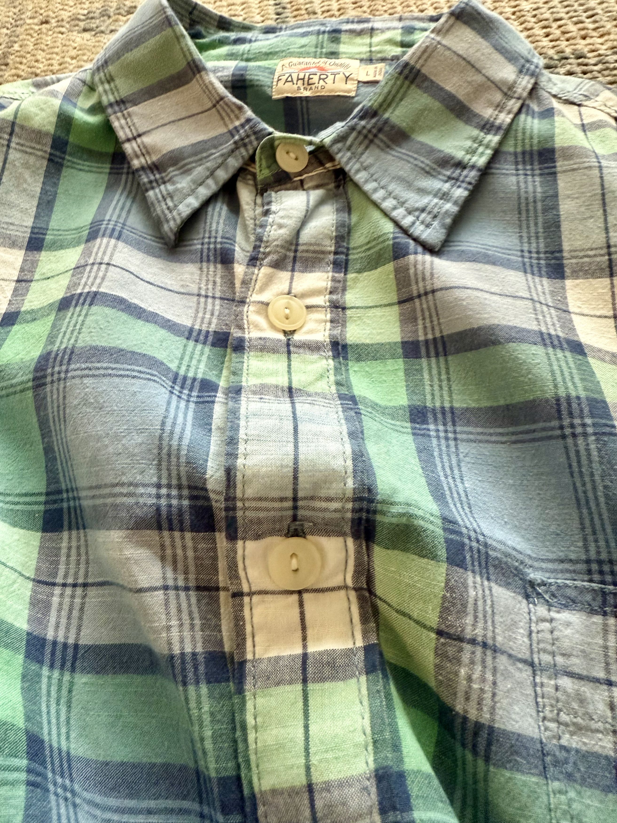 Faherty Faherty Button Up in Blue Green Cream Plaid Size US L / EU 52-54 / 3 - 3 Thumbnail