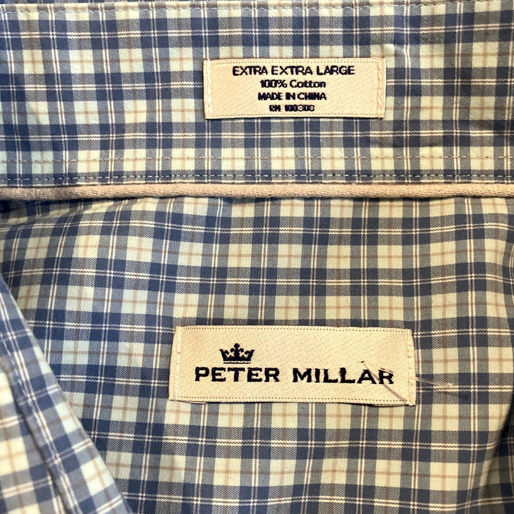 Peter Millar Peter Millar Shirt Button-Up Long Sleeve Blue Plaid 100% Cotton XXL Men Regular Button-Down Collared Pockets All Seasons Casual Travel Size US XXL / EU 58 / 5 - 3 Thumbnail