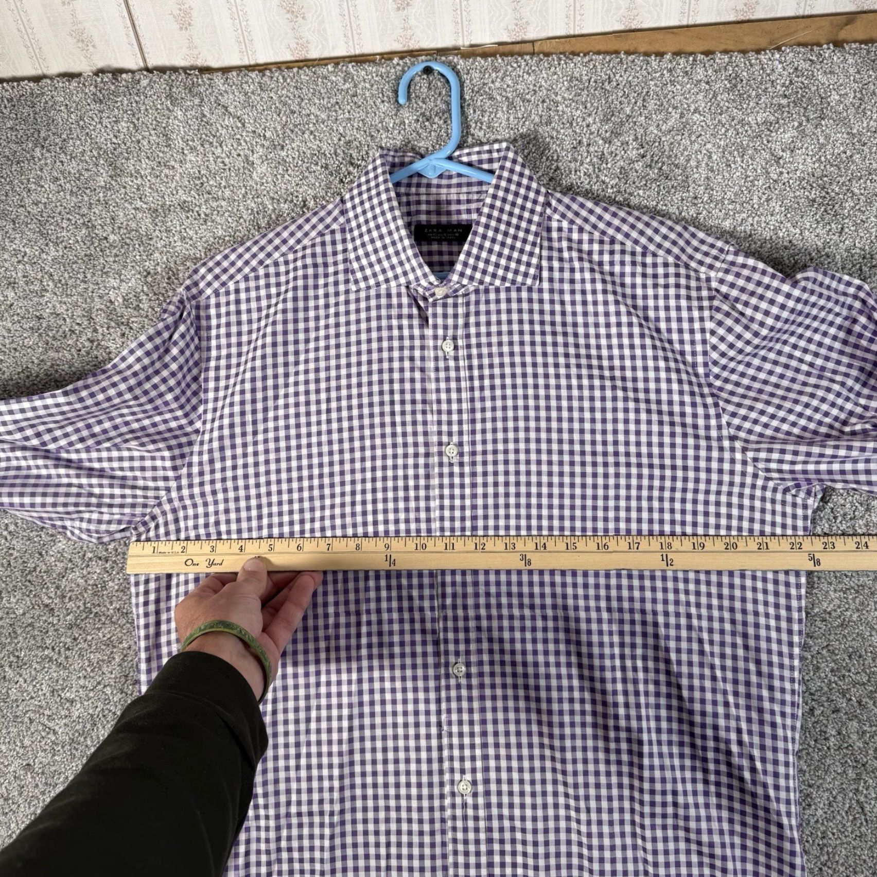 Zara Zara Man Button Up Dress Shirt L Purple Gingham Check Cotton Button-Up Preppy Classic Business Casual Mens Regular 16 Neck Size 16 Size US L / EU 52-54 / 3 - 3 Thumbnail