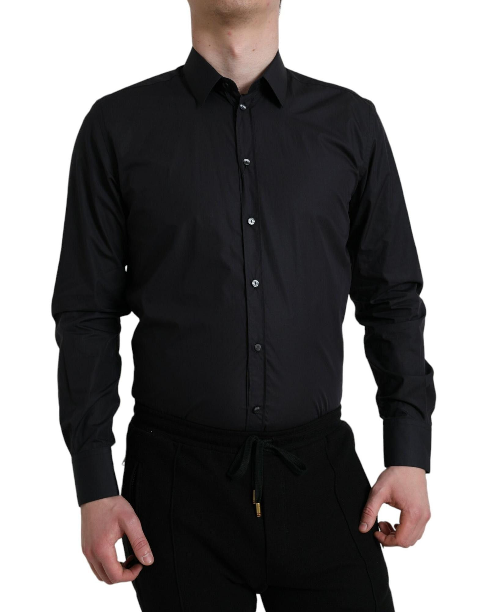 image of Dolce Gabbana Silky Cotton Formal Dress Shirt in Navy Blue, Men's (Size Small)