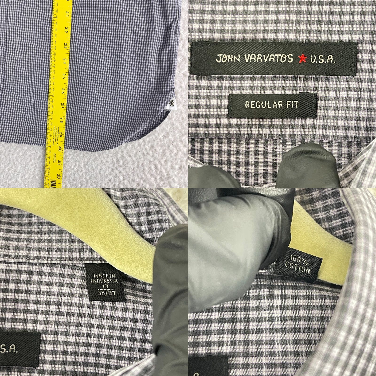John Varvatos John Varvatos Gray Plaid Dress Shirt Mens Size XL Long Sleeve Cotton Regular Fit Size 46R - 8 Thumbnail