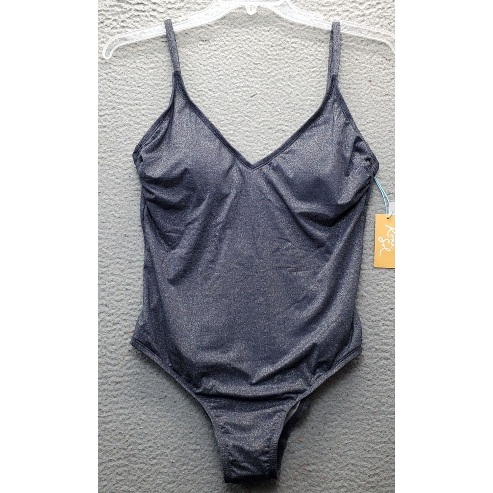 Vintage Kona Sol Swimsuit Women L Gray Adjustable Strap Cutout Back Sleeveless V-Neck Shirt NWT Size ONE SIZE - 2 Thumbnail