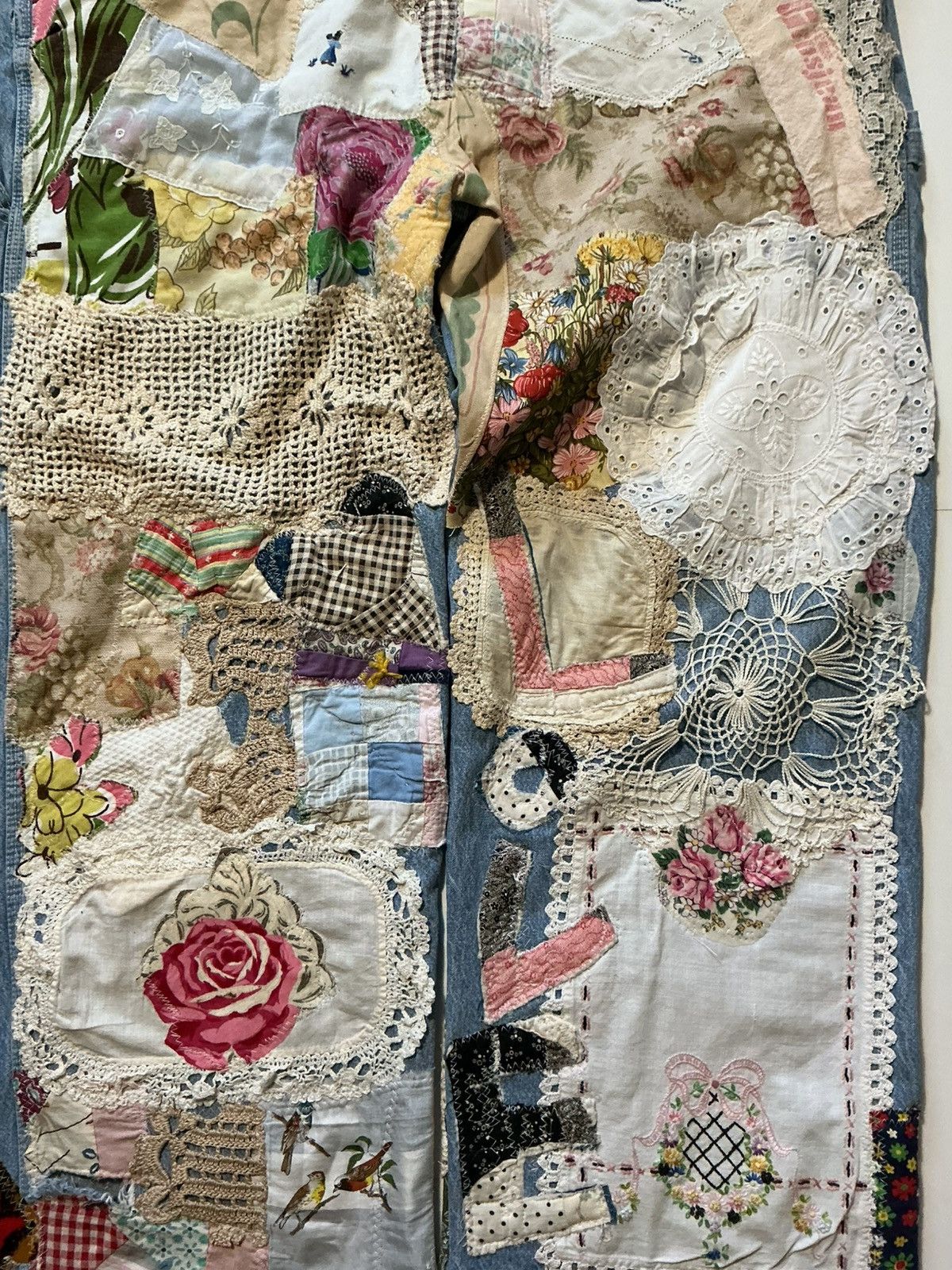 Vintage VTG Peace & Love Patchwork Assemblage Denim Jean Overalls Size US 40 / EU 56 - 4 Thumbnail