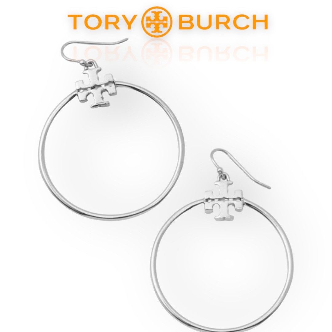 Tory Burch Tory Burch Silver Stacked T Logo Hoop Earrings Size ONE SIZE - 1 Thumbnail