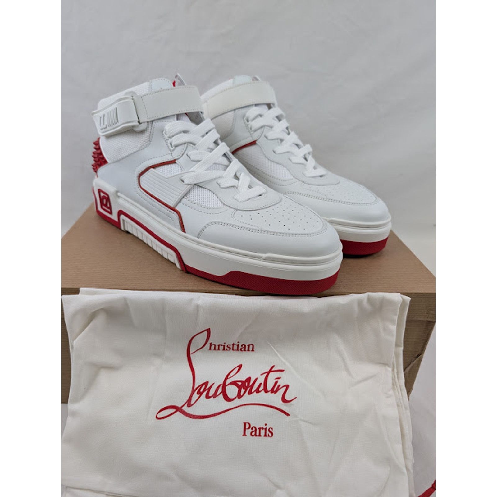 Christian Louboutin o1rshd1 Astroloubi Mid Flat Sneakers in White/Loubi Size US 11 / EU 44 - 4 Thumbnail