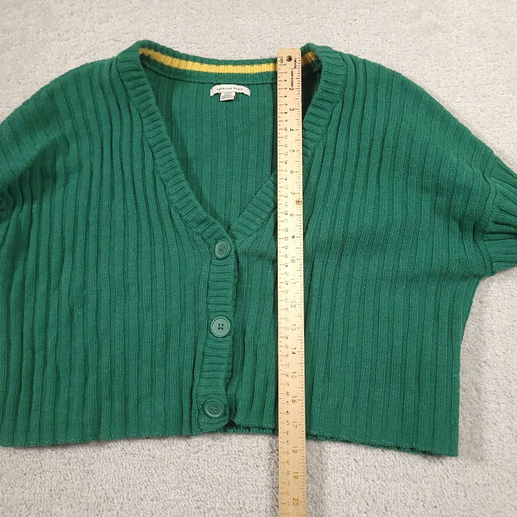 American Eagle Outfitters American Eagle Cardigan Women’s L Cropped Preppy Green Knit Long Sleeve V-Neck Size L / US 10 / IT 46 - 5 Thumbnail