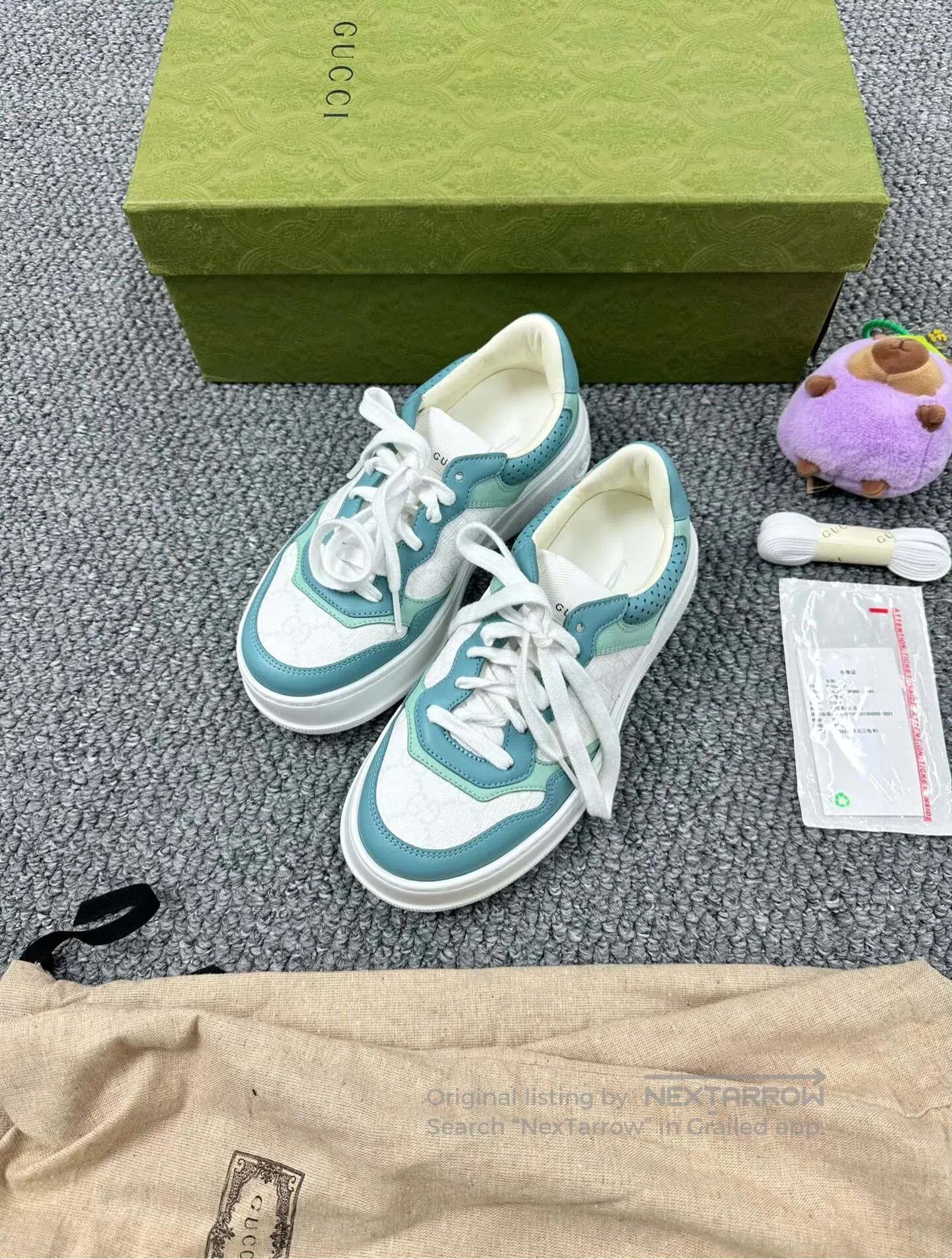 Gucci Guicci Blue and White Double G Logo Biscuit Shoes| Size US 4.5 / IT 34.5 - 1 Thumbnail