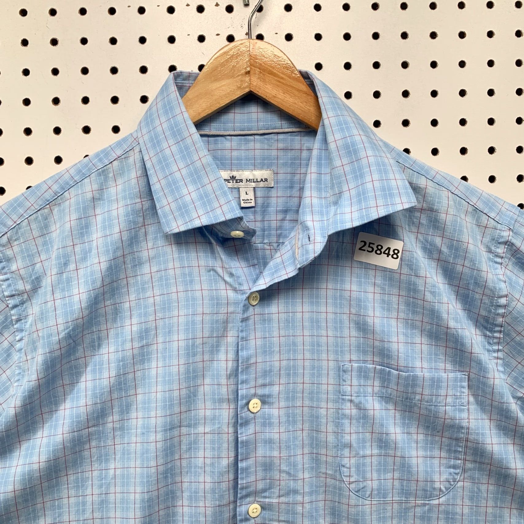 Peter Millar Peter Millar Button Shirt Blue red Check Short Sleeve Mens Large 24.5x30 Size US L / EU 52-54 / 3 - 2 Thumbnail