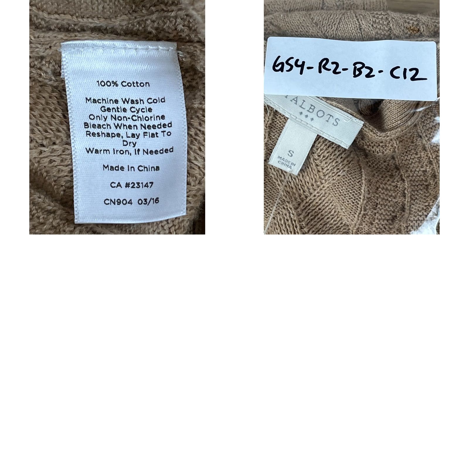 Talbots Talbots Womens Size Small Tan Cable Knit Pullover Sweater 100% Cotton V-Neck - Casual Shirt? Size S / US 4 / IT 40 - 8 Thumbnail