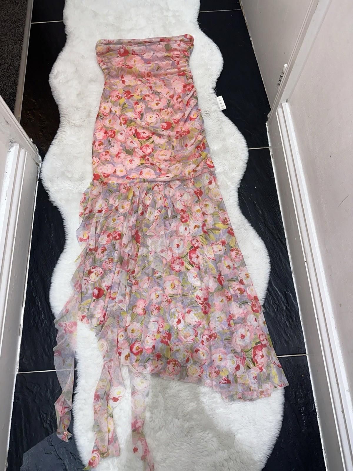 Zara Zara Pink Floral Tulle Asymetric Dress Size M / US 6-8 / IT 42-44 - 4 Thumbnail
