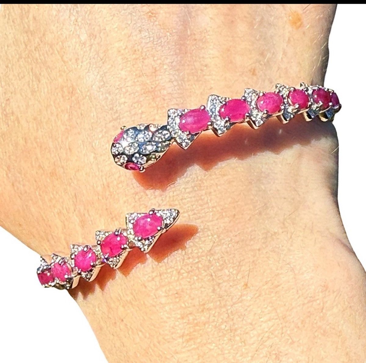 Nordstrom 14k White Gold over Silver Ruby Serpent Bracelet! Size ONE SIZE - 4 Thumbnail