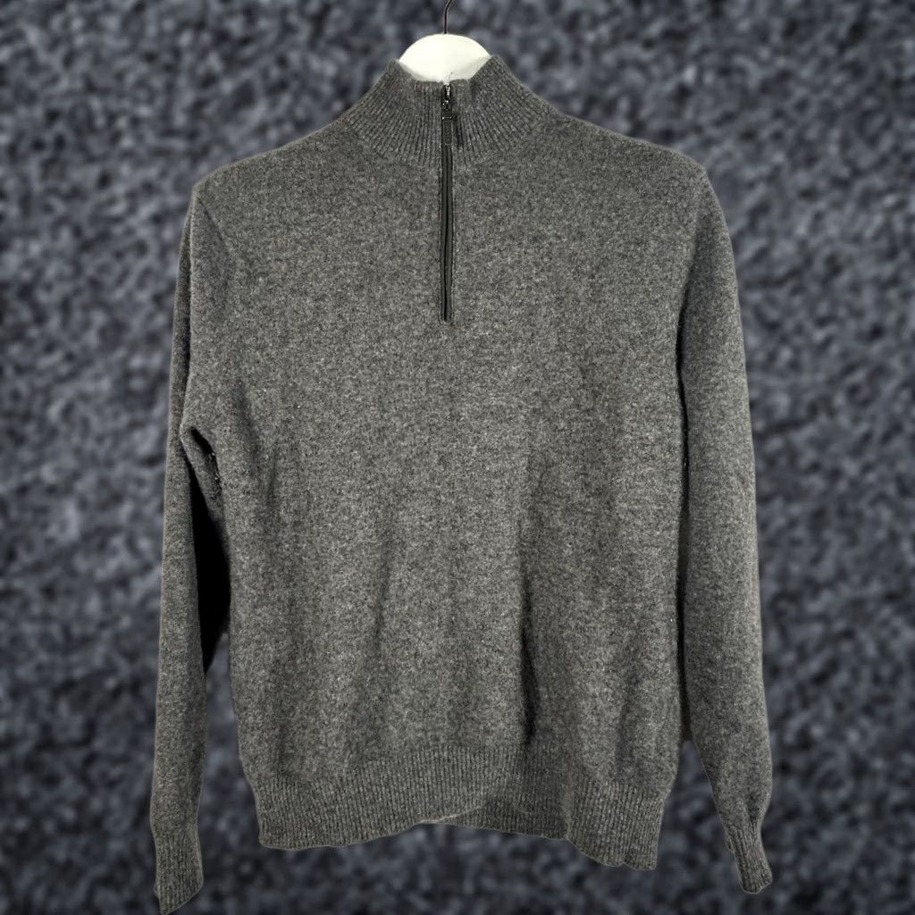 Vintage Cheviot Womens Cashmere Quarter-Zip Mock Neck Pullover Sweater 2XL Gray Cozy Size XXL / US 16-18 / IT 52-54 - 1 Thumbnail