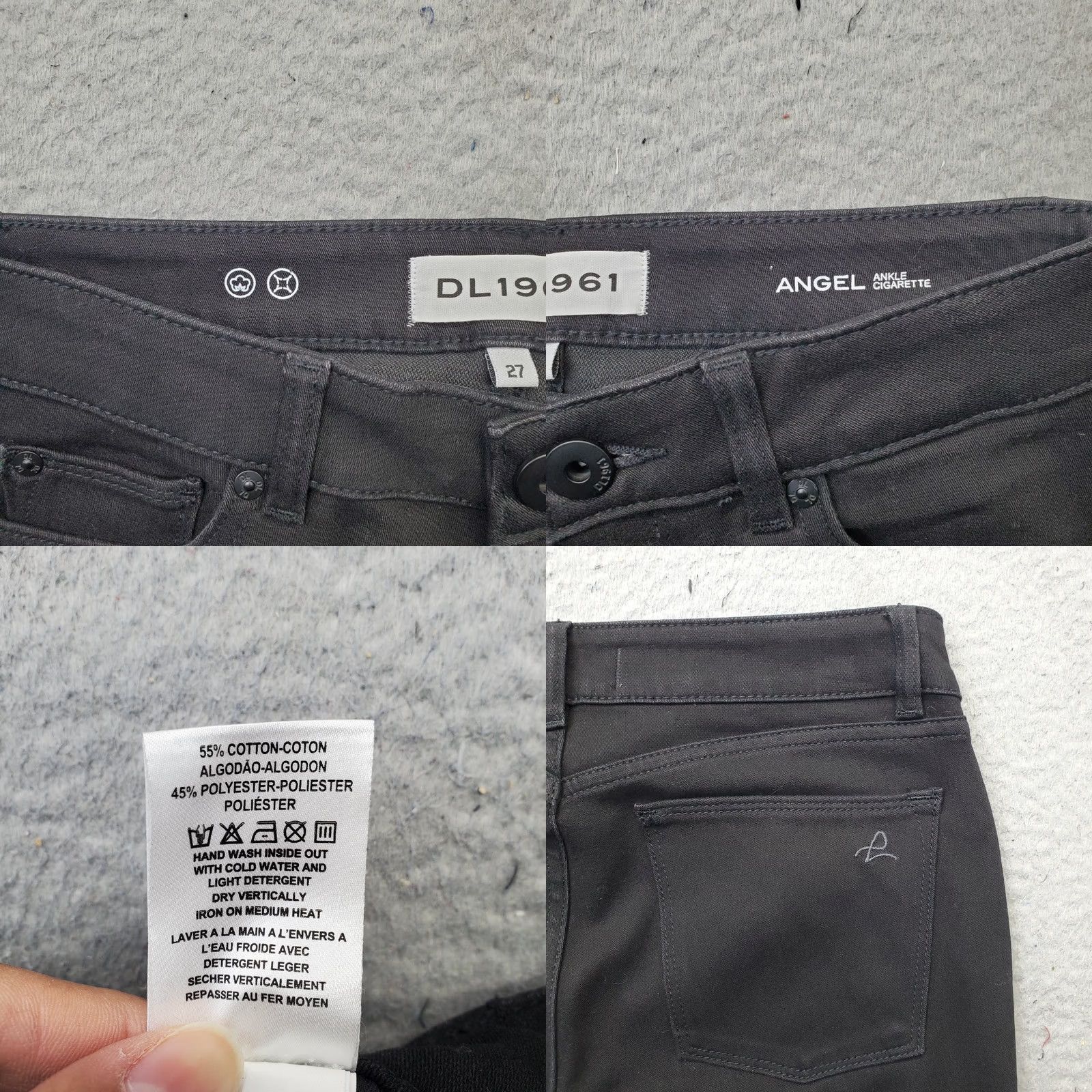 DL1961 DL1961 Angel Straight Jeans Womens 27 Black Denim Dark Wash Cigarette Ankle Slit 5-Pocket Design Regular Fit Size 27" / US 4 / IT 40 - 8 Thumbnail