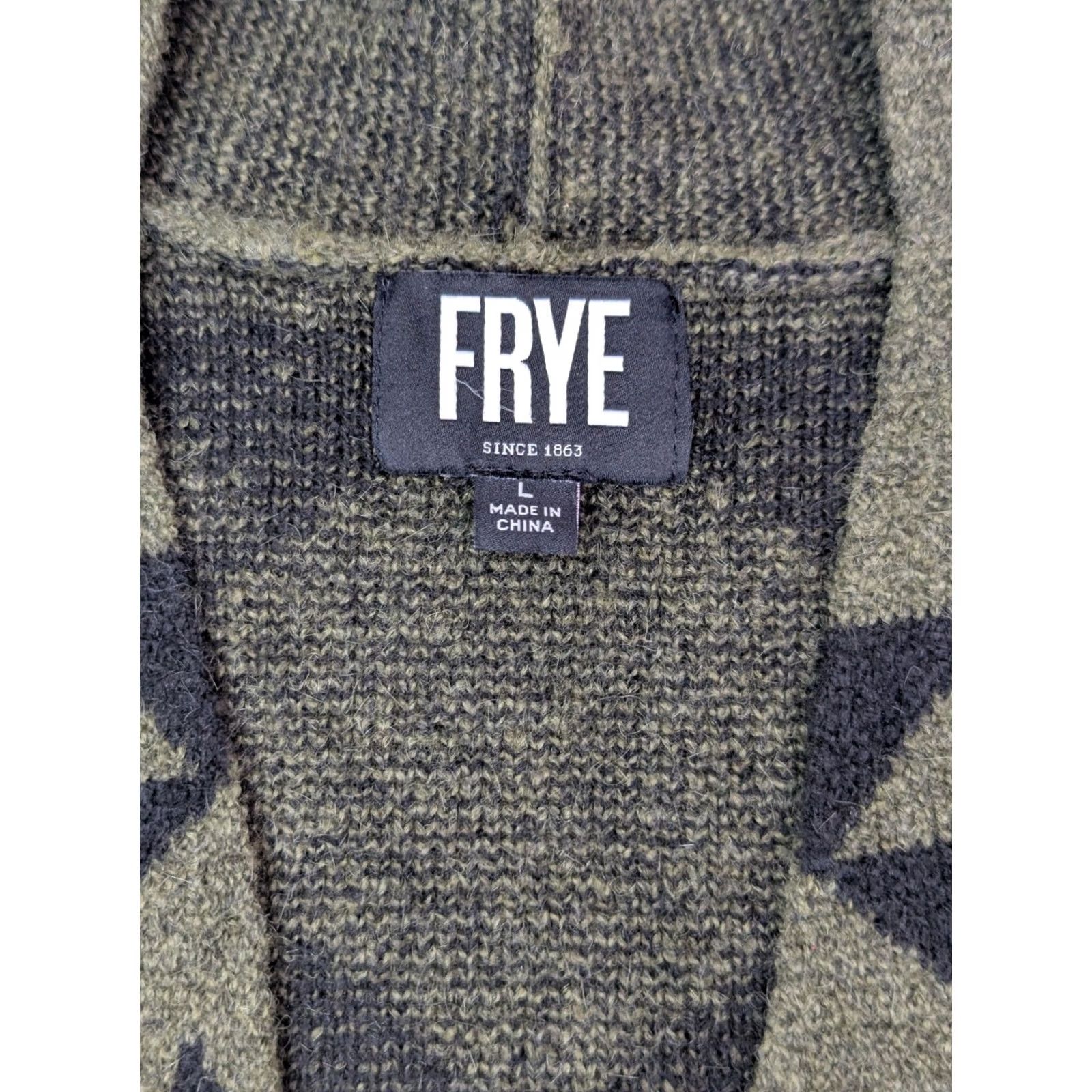 Frye Frye Cardigan Women L Aztec Open Front Green Jacquard Tribal Long Sleeve Polyester Blend Size L / US 10 / IT 46 - 3 Thumbnail