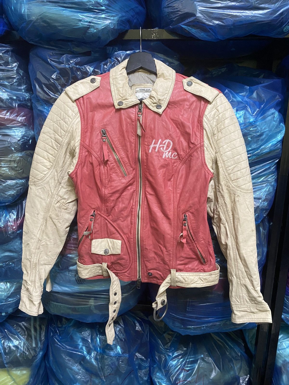 Harley Davidson Vintage Harley-Davidson Red Cream Leather Motorcycle Jacket Size XS / US 0-2 / IT 36-38 - 3 Thumbnail