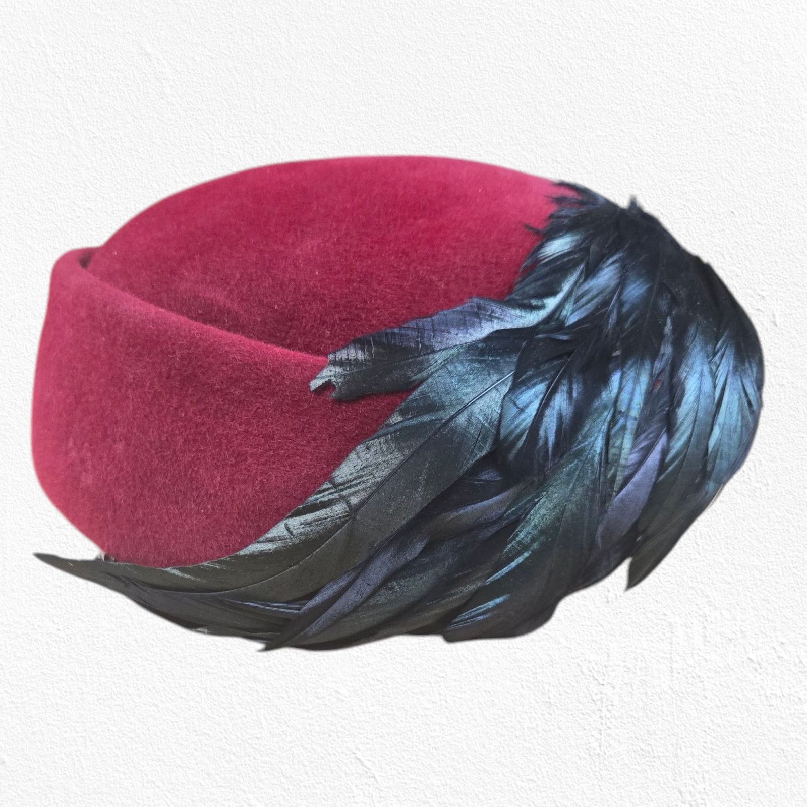 Vintage 50s Burgundy Wool Feather Mid-Century Hat Size ONE SIZE - 2 Thumbnail