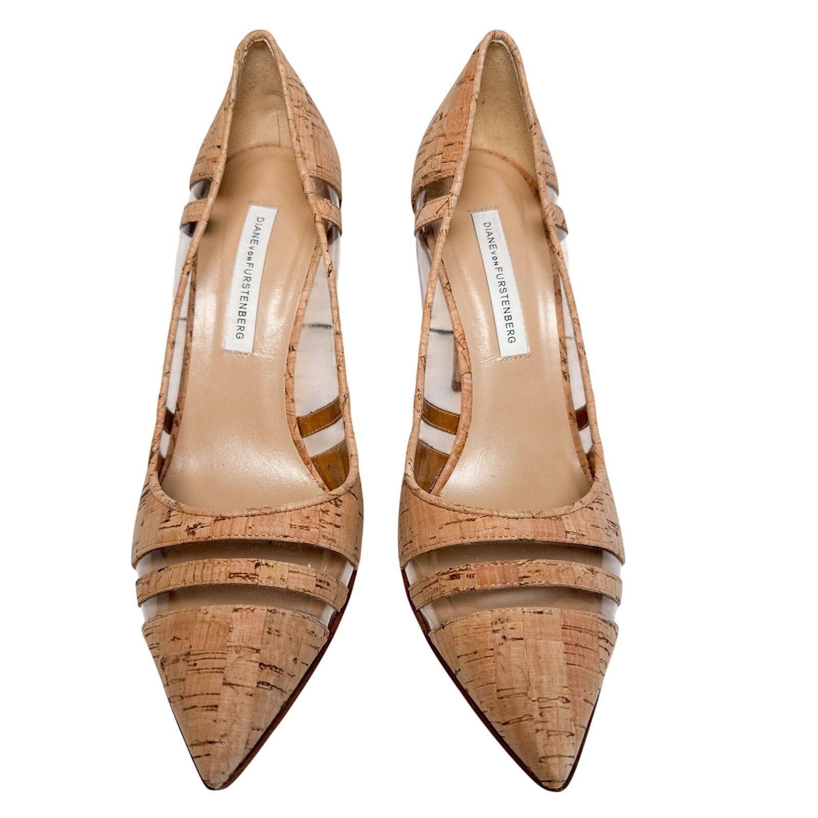 DVF Becca Too Cork Clear Panel Stiletto Pumps