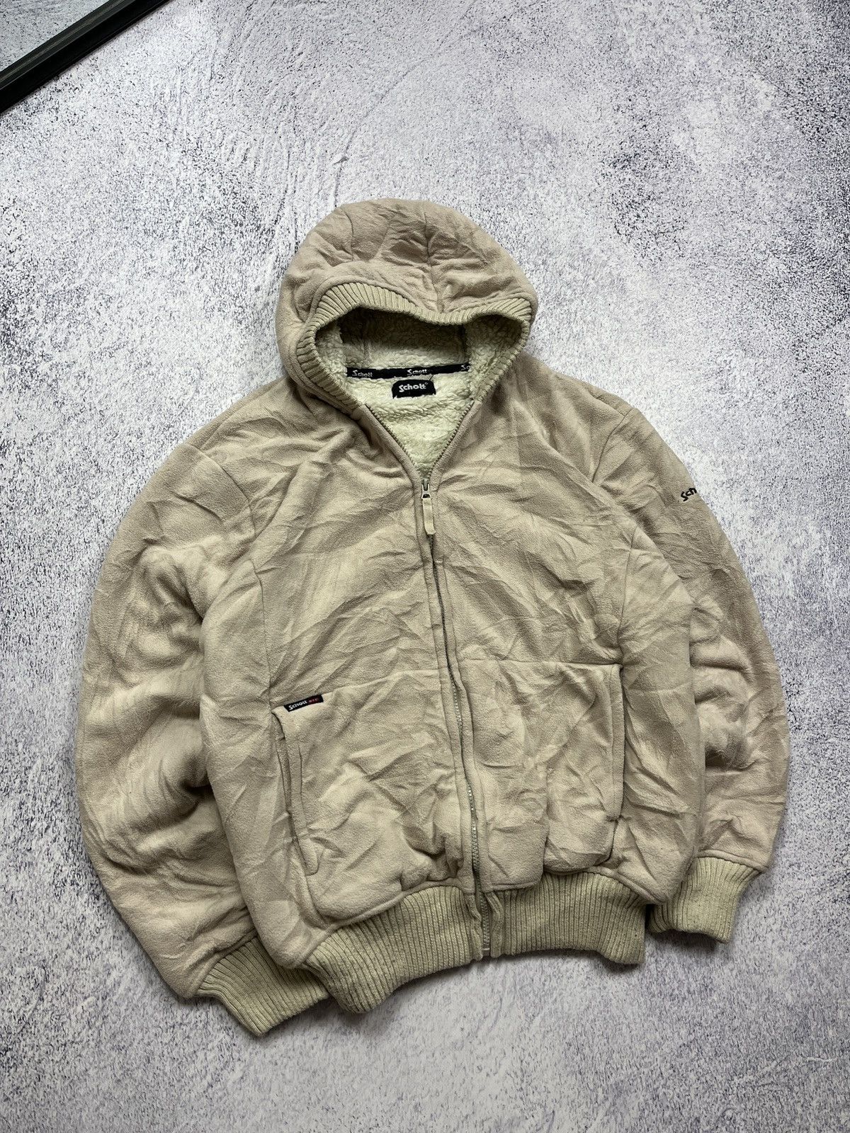 Schott × Vintage Vintage 90s Schott Fleece Zip Hoodie Sherpa Jacket Size US L / EU 52-54 / 3 - 5 Thumbnail