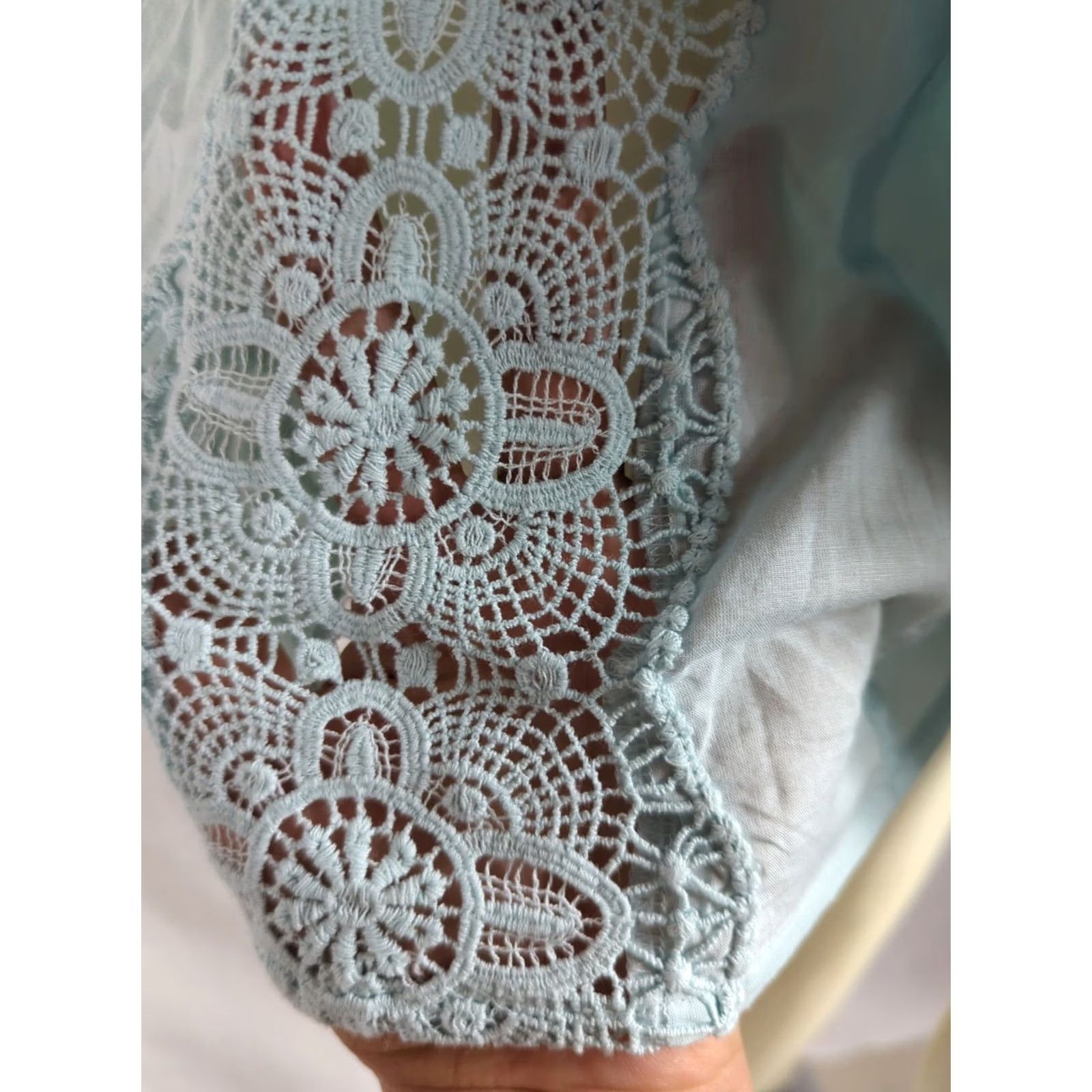 Vintage Jennifer & Grace Peasant blouse Womens M blue Lace Eyelet Shirt Boat Boho Casual Party/Cocktail Shirt Size M / US 6-8 / IT 42-44 - 7 Thumbnail