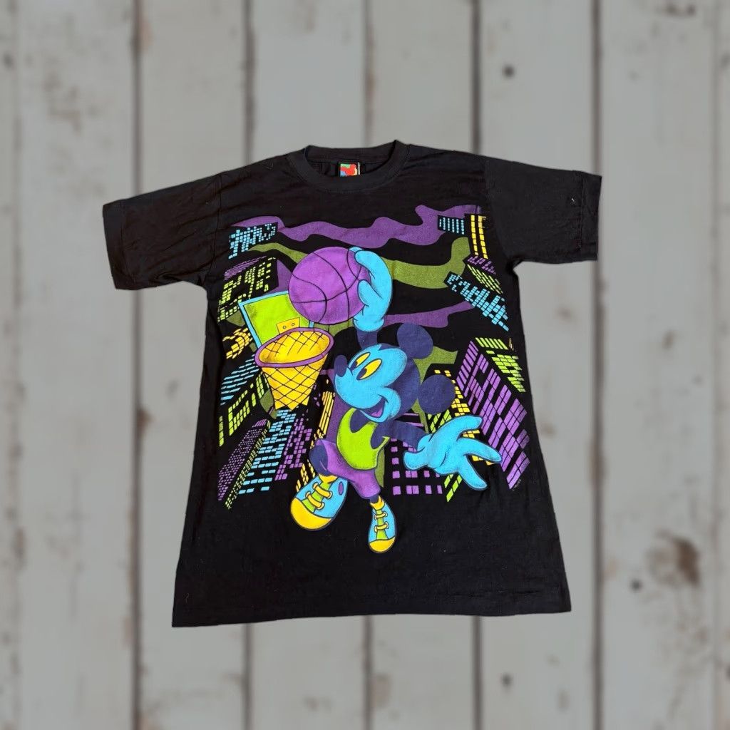 Mickey Unlimited VTG Mickey Unlimited Mickey and Donald Basketball Shirt Double Sided Graphic Colorful 90s Cartoon Cotton Black M Short Sleeve Men Shirt Size US M / EU 48-50 / 2 - 1 Thumbnail