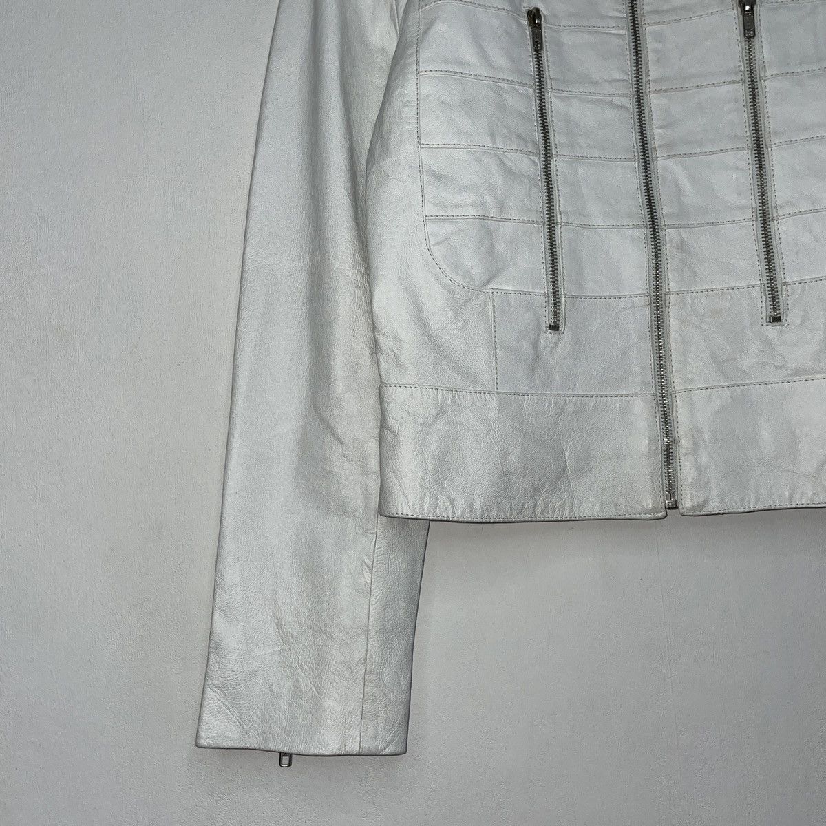 Vintage Vintage White Zip Leather Jacket Size S / US 4 / IT 40 - 9 Thumbnail