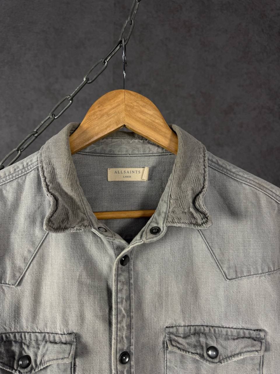 Allsaints Allsaints designer distressed denim shirt Size US L / EU 52-54 / 3 - 4 Thumbnail