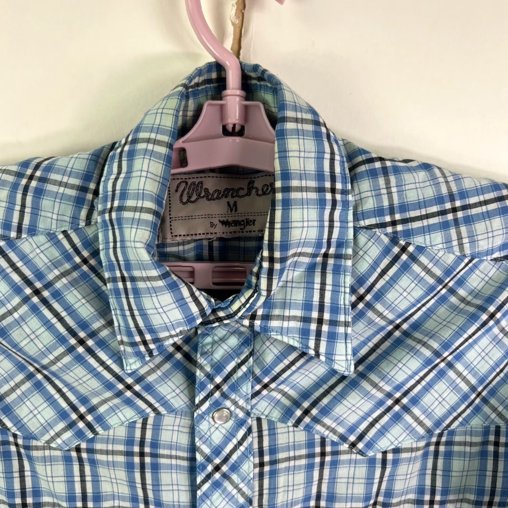 Wrangler Wrangler Wrancher Plaid Snap-Button Shirt Mens M Blue Short Sleeve Button-Up Casual Western Cowboys Shirt Size US M / EU 48-50 / 2 - 3 Thumbnail