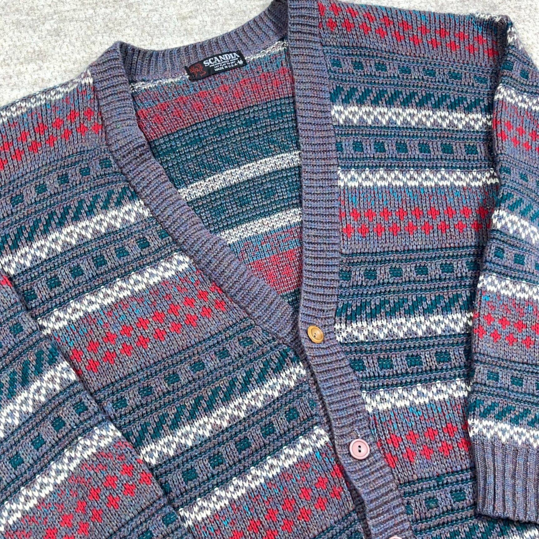 Vintage VINTAGE Scandia Cardigan Sweater Men Medium Blue Red Geometric 90s USA Cardigan Mens Regular M Knit See Pictures Size US M / EU 48-50 / 2 - 6 Thumbnail